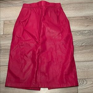 Avanti Vibrant Magenta Pink/Red Pencil Midi Skirt Genuine Leather Size 6 Zipper